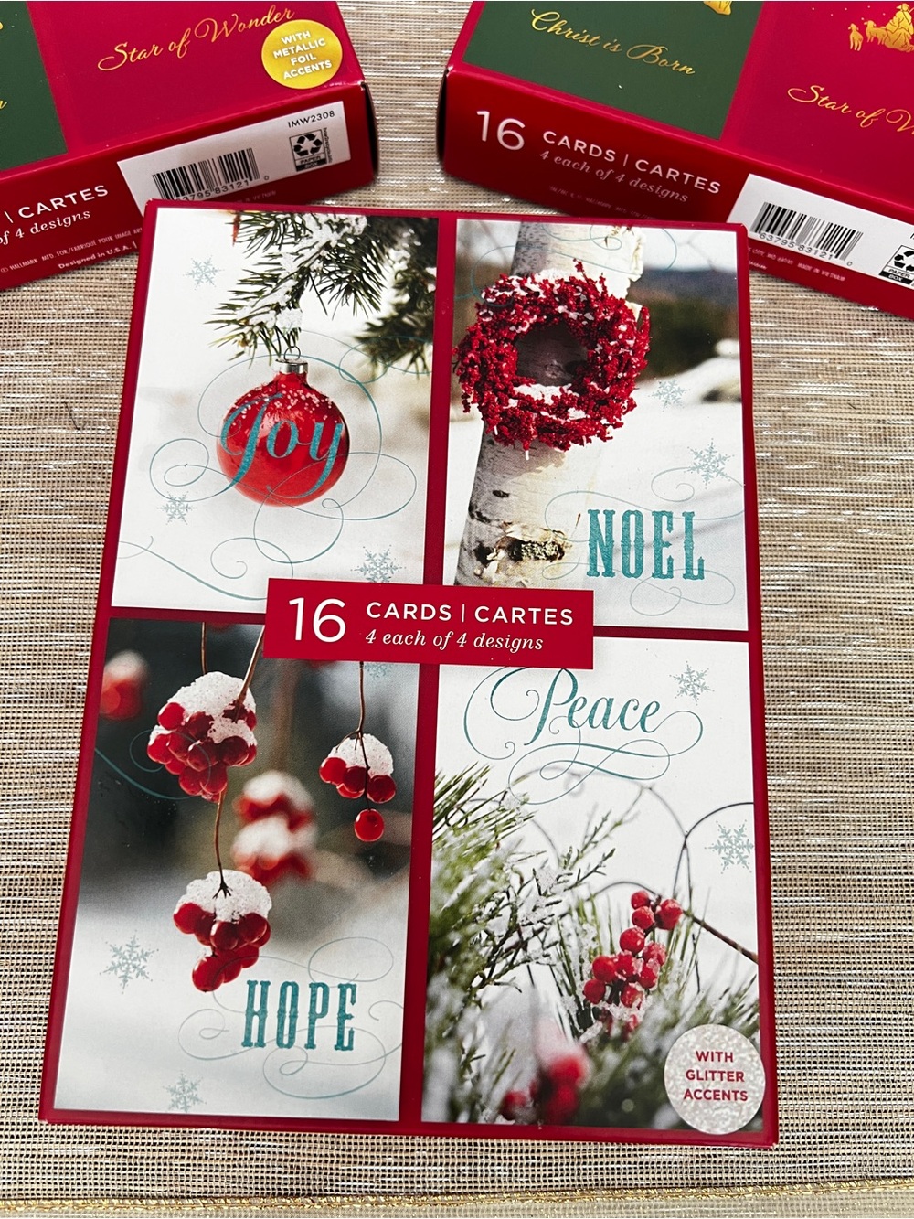 Lot of 3 Christmas Holiday Card Box 16 Count in Each Box Noel Joy Peace Hope - Picture 4 of 9